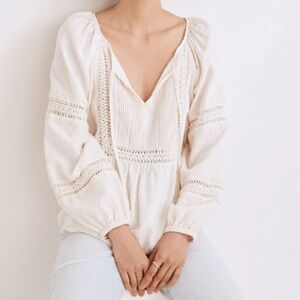 Madewell Linen-Blend Pintuck Peasant Top